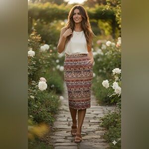 Talbots Petites Floral Midi Skirt | Size 4P | Rayon Boho Cottagecore Skirt